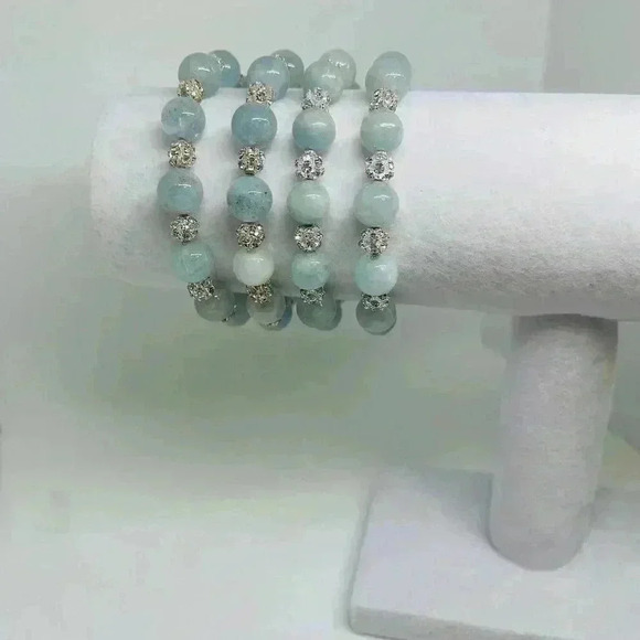 Natural Aquamarine Stone Beaded Bracelet - Picture 5 of 7